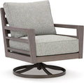 Signature Design by Ashley Hillside Barn Urban Nuvella Weather Resistant Fabric Outdoor Swivel Lounge with Cushion, Light Brown & Light Gray