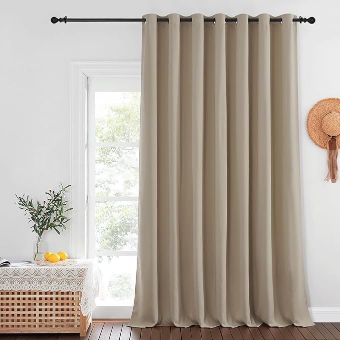 NICETOWN Blackout Patio Curtains 100 x 144 Inches Long for Sliding Door Extral Wide Blackout Curtain Panels Thermal Insulated Room Divider - Grommet Top, 100" W x 144" L, 1 Panel, Taupe