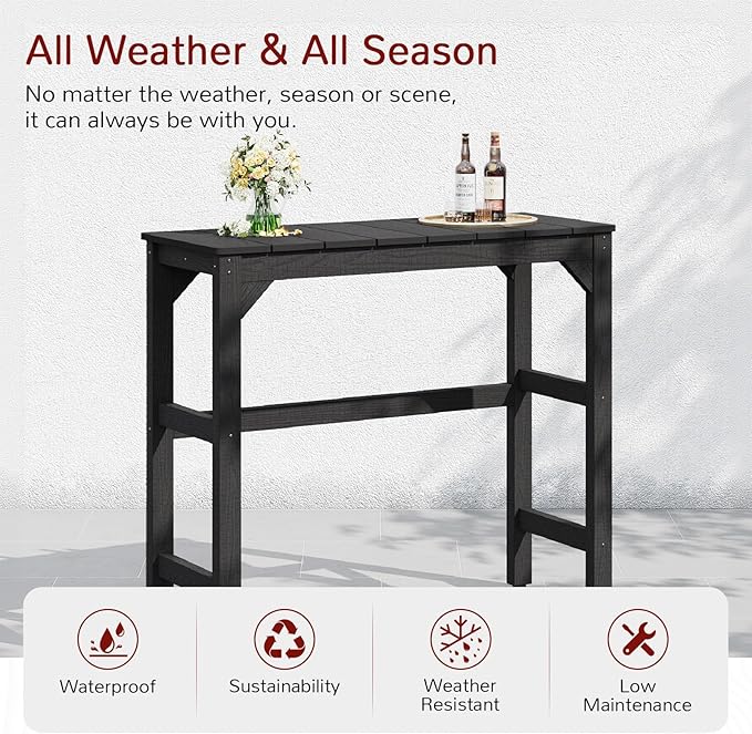 Stoog 3-Pieces Patio Bar Set, All-Weather HIPS Outdoor Bar Stools Set of 2, Counter Height Bar Table with Waterproof Top, Never Fade or Rot, Black