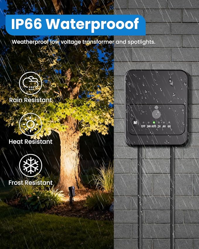 ZZXX All-in-One LED Landscape Lighting Kit, 4-Pack Low Voltage Landscape Lights with Transformer 32FT Wire and Connectors, 2700K Waterproof Outside Spotlights for Yard Garden Tree Pathway House
