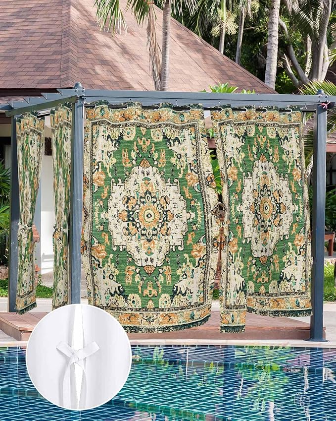 Ombre Green Boho Outdoor Curtains for Patio Waterproof, Grommet Privacy Curtain Drapes Weatherproof Outside Curtains for Porch GazeboPergola Cabana 1 Panel 54x95inch Vintage Ethnic Tribal Geometric