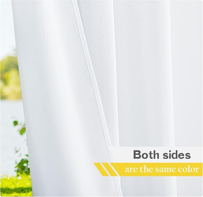 NICETOWN Canvas White Outdoor Curtains for Patio Waterproof, Silver Rustproof Grommet Top Privacy Protection Sun Block Indoor Outdoor Curtains/Drapes for Cabana, W55 by L95, 2 Panels