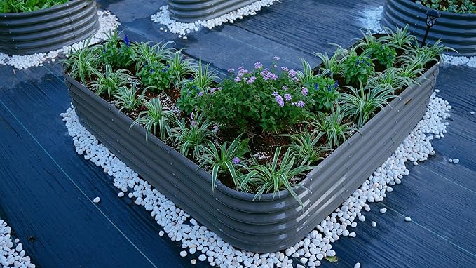 A ANLEOLIFE 12-Pack Galvanized Raised Garden Beds Outdoor, 18" Deep Modular Metal Planter Box Kit, Whole Backyard Farm Garden System with Oval Heart & Round Beds for Vegetable & Flowers, Quartz Grey