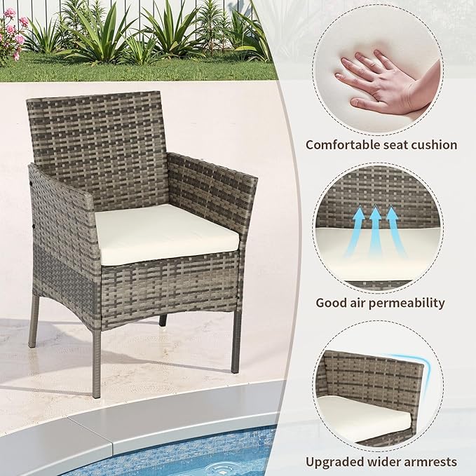FDW Outdoor Patio Furniture Set Wicker Patio Set PE Rattan Furniture Bistro Set for Outdoor Indoor Use with Loveseats Coffee Table, Khaki Cushions, 4 Pieces