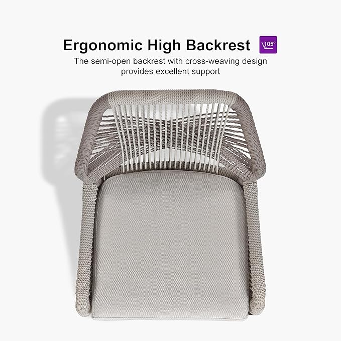 PURPLE LEAF Patio Bar Stool Counter Height Set of 4 Outdoor Rattan Chairs with Back Modern Aluminum Woven Barstools for Garden Indoor Kitchen Light Gray