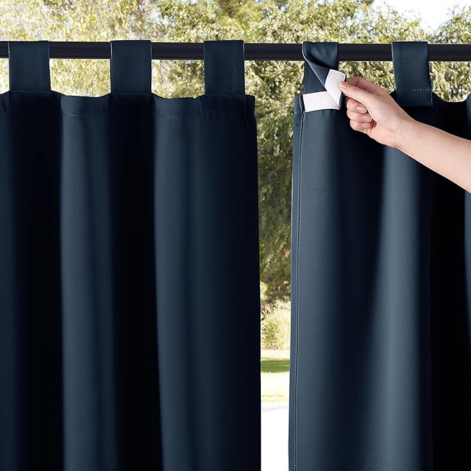 NICETOWN 2 Panels Outdoor Curtainss for Patio Waterproof 108" L Public Dividers, Detachable Tab Top Blackout Thermal Insulated Privacy Outdoor Drapes for Arbor/Porch, Navy Blue, 84" Wide