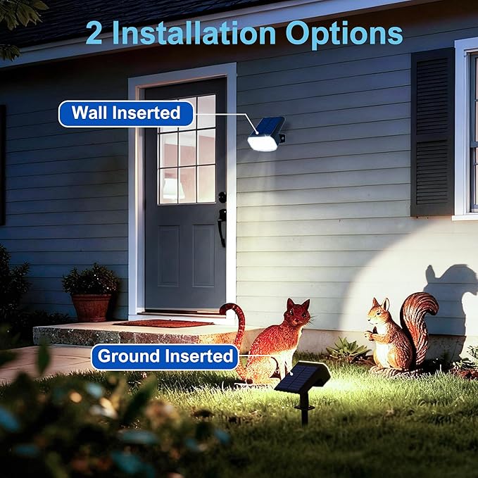 Solar Lights Outdoor Waterproof IP65, Super Bright LED with Lens, 6500K 2 Lighting Modes, Solar Powered Yard Garden Solar Spot Lights for Outside Landscape Auto On/Off -2 Pack