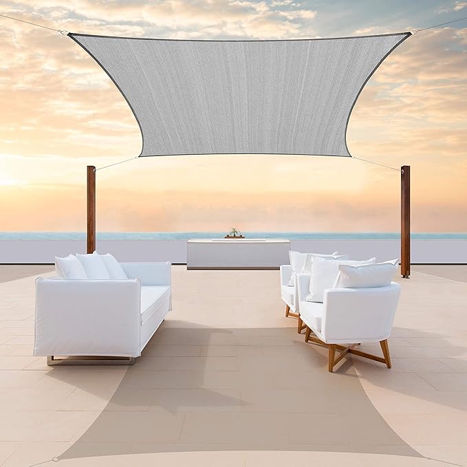 ColourTree TAPR1616 Custom Size 17' x 19' Grey Sun Shade Sail Canopy UV Block UPF50 Rectangle - Commercial Standard Heavy Duty - 190 GSM - 3 Years Warranty