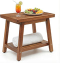 ENKEZI Small Acacia 16 Inches Outdoor Side Table, 2-Tier Sturdy Patio, End Table Weather Resistant, Strong Stability Side Table for Patio, Pool, Porch, Teak Finish (Small)