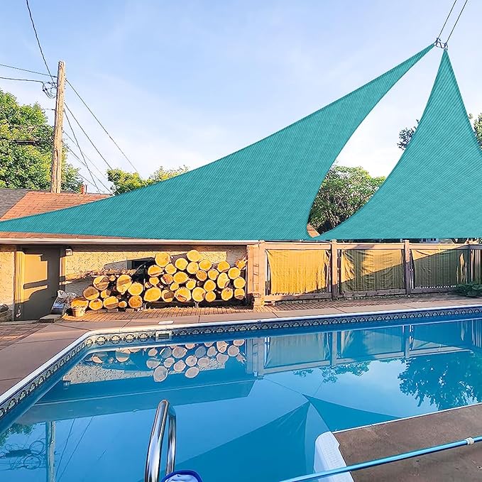 E&K Sunrise 11' x 11' x 11' Sun Shade Sail Triangle Canopy Shade Cover UV Block for Patio Backyard Garden Outdoor (Turquoise)