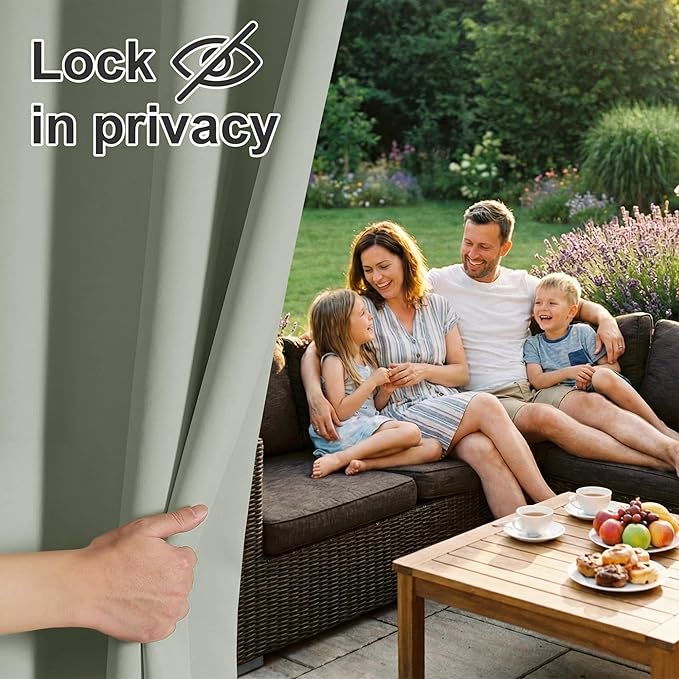 RYB HOME Outdoor Curtains for Patio Waterproof Block Sunlight Thermal Insulated Privacy Assured Thick Outside Curtains for Pergola, Cabana, Gazebo, W52 x L72, Sea Green, 1 Panel