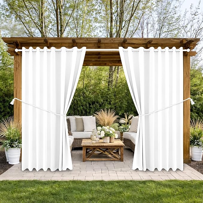 DIVA EN CAMINO DEC Outdoor Patio Curtain Waterproof Darkening Thermal Insulated Indoor Curtains for Bedroom, Porch, Living Room, Pergola, Cabana, W105 x L95, Set of 2 Panels