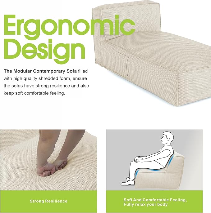 Outdoor Bean Bed Chair Sun Lounger, Outdoor Couch Sofa for Patio & Pool, Foam Filling Day Bed Furniture, Comfy Lazy Sofa for Outside, Water-Resistant Seating (Higher Back Light Beige, 70'' L)