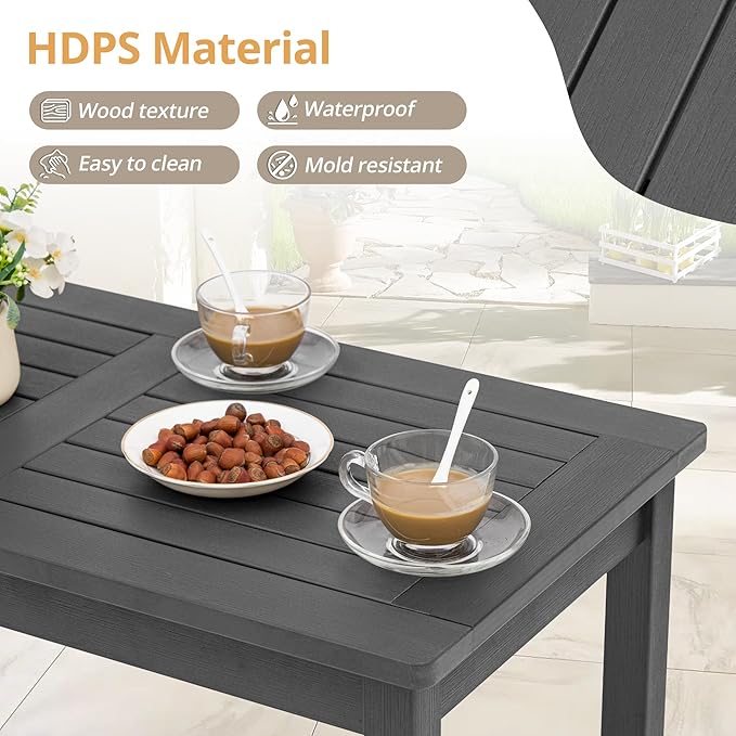 LUE BONA Outdoor Coffee Table Rectangle, 42.5" HDPS Patio Coffee Tables for Outside, All Weather Patio Coffee Table with Slatted Tabletop for Deck, Garden, Balcony, Indoor or Outdoor Use, Dark Gray