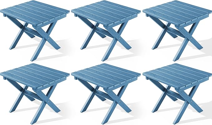 SERWALL Folding Outdoor Side Table Set of 6, Adirondack End Table, Navy