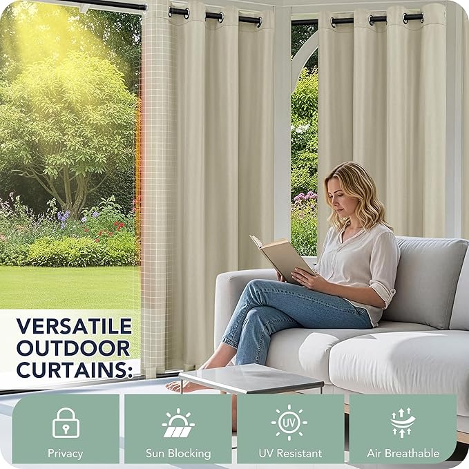 Outdoor Curtains for Patio Waterproof 6 Panels - Windproof, Privacy, Weatherproof Outside Drapes for Gazebo Pergola Porch, Grommet Top and Tab Bottom, 54x108 Inch, Taupe