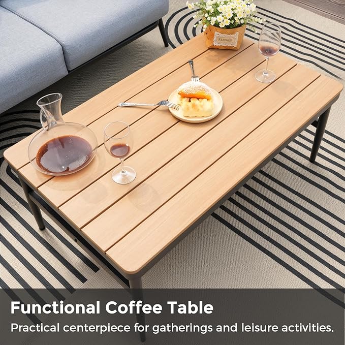 4 Pieces Outdoor Sofa Conversation Set, 4 Seats Couch Set with Table, Metal Frame Rope Weaving Design UV Resistance Waterproof for Patio Garden Balcony, Grey