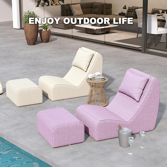 Giant Bean Bag Chair for Adults,Corduroy Chaise Lounge with Unrivaled Back Support, Detachable Neck Pillow, Comfortable Ottoman & Washable Cover for Living Room, Bedroom, Garden (Taro)