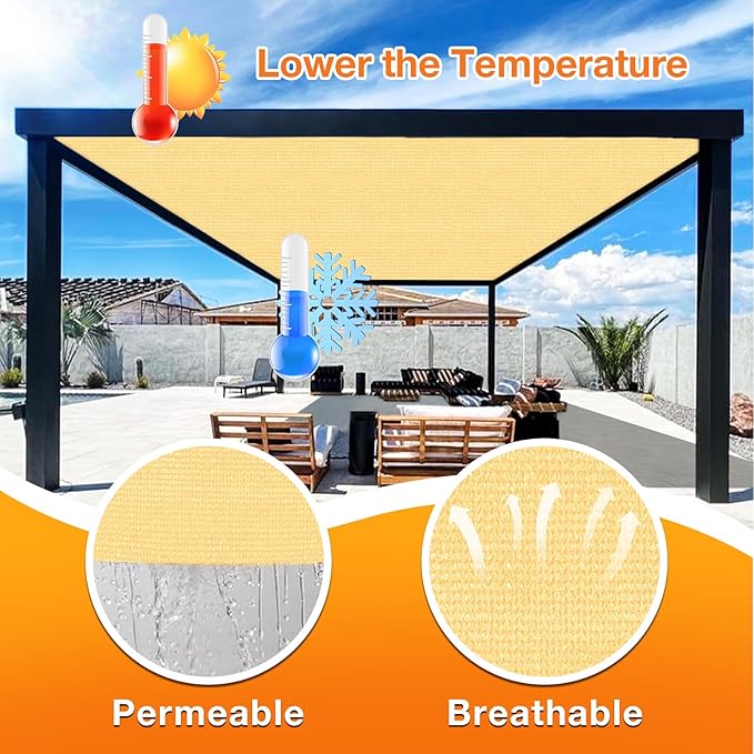 Artpuch Outdoor Pergola Shade Cover 22x23 FT Sun Shade Cloth with Grommets Sand 90% UV Protection Canopy Patio Privacy Screen (Customized Available)