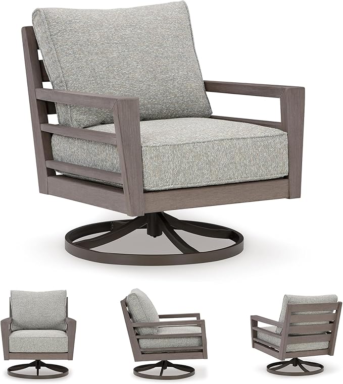 Signature Design by Ashley Hillside Barn Urban Nuvella Weather Resistant Fabric Outdoor Swivel Lounge with Cushion, Light Brown & Light Gray
