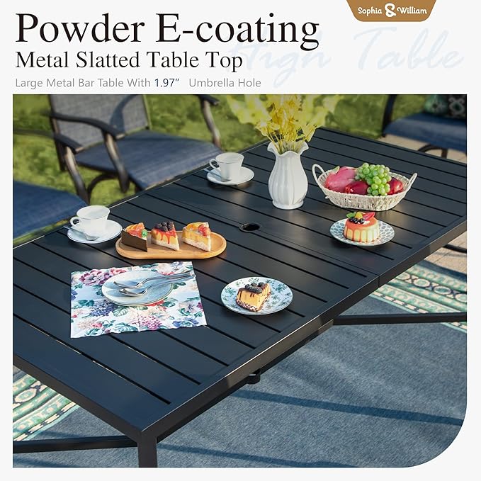 Sophia & William Outdoor Bar Set, Patio Bar Table and Chairs Set, Bar Height Patio Set - 4 x Swivel Bar Chairs(Blue), 1 x Rectangular Bar Table(Black)
