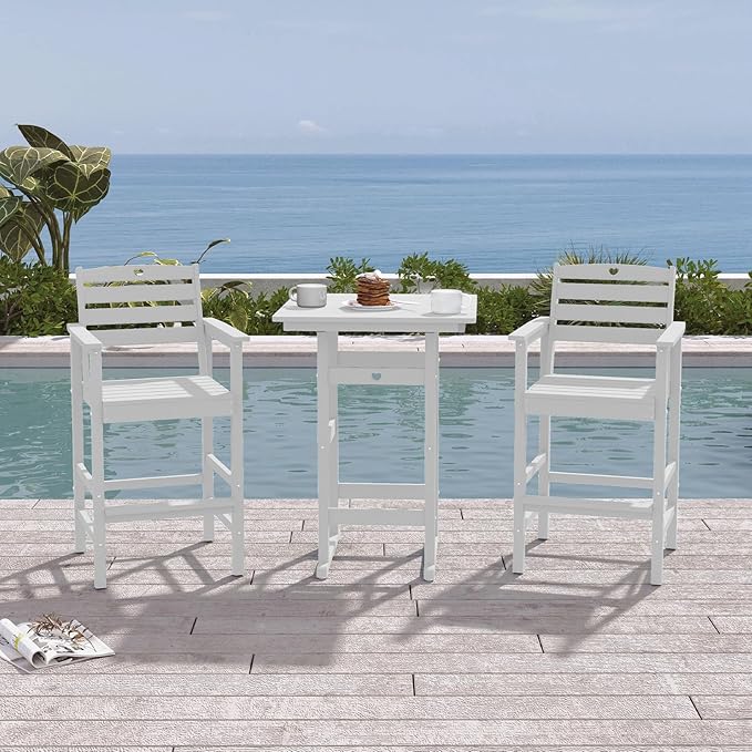 Patio Bar Table,Adirondack Chairs and Table 3 Pieces Set, Bar Height Chairs Set of 2 and Bar Table, Outdoor Bar Stools Set,Weather-Resistant Outdoor Furniture for Deck, Balcony, Poolside Easy Assembly