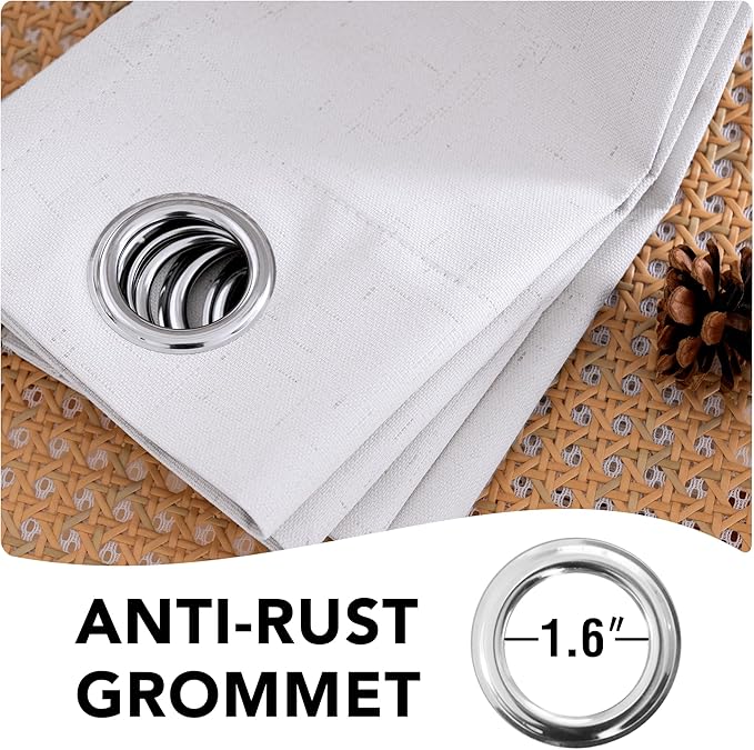 H.VERSAILTEX Linen Blackout Curtains 45 Inches Long 100% Blackout Thermal Insulated Textured Linen Look Curtain Draperies Anti-Rust Grommet, Energy Saving with White Liner, 2 Panels, Bright White