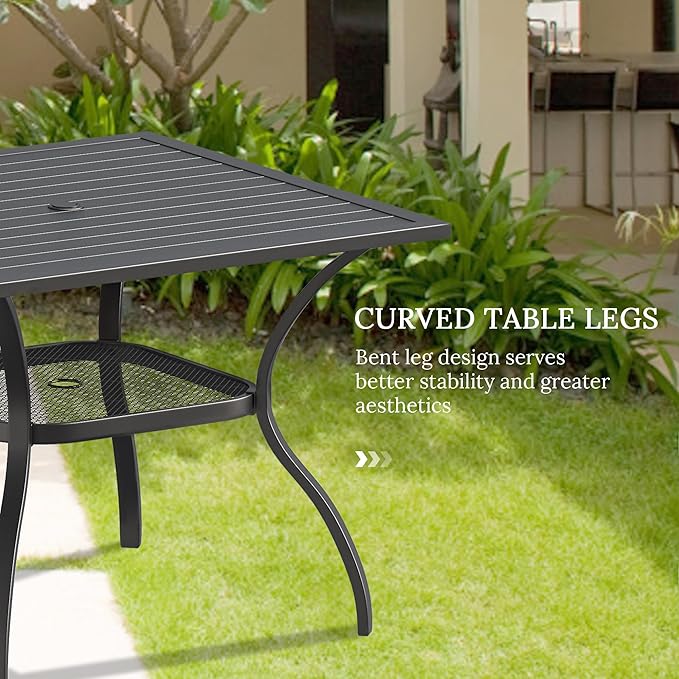 VICLLAX 5-Piece Modern Patio Dining Set - Square Table & 4 Stackable Sling Chairs - Black Table, Red Chairs - Outdoor Furniture for Balcony, Garden, Deck