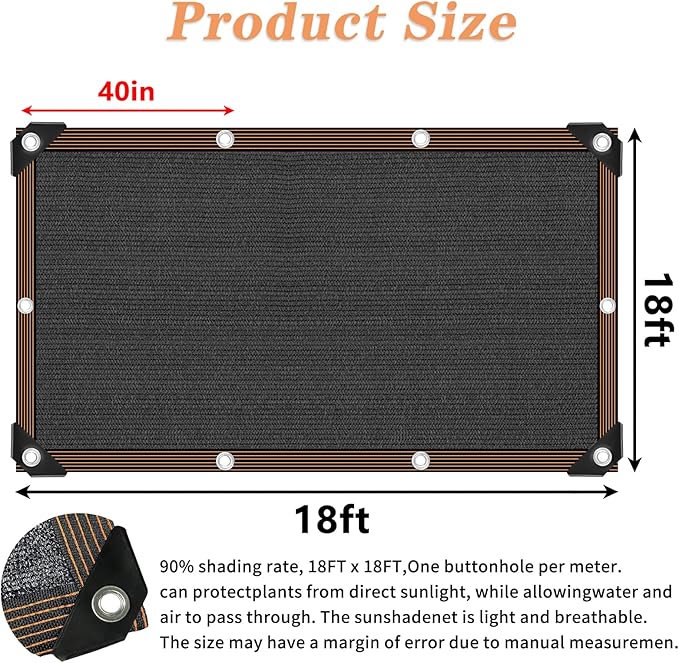 QLOFEI 18x18 FT Shade Cloth for Garden, 80-90% Sunblock Neting Cover with Grommets, Sun Screens for Patio Plants Greenhouse, Shade Cloth for Kennel Chicken Coop Pergola Outdoor
