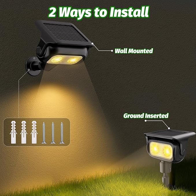 Nreonrick Solar Spot Lights 360° Adjustable Solar Lights Outdoor IP65 Waterproof with 2-in-1 Solar Powered Spotlights for Landscape Lighting for Garden, Yard, Pathway (Warm White, 4 Pack)