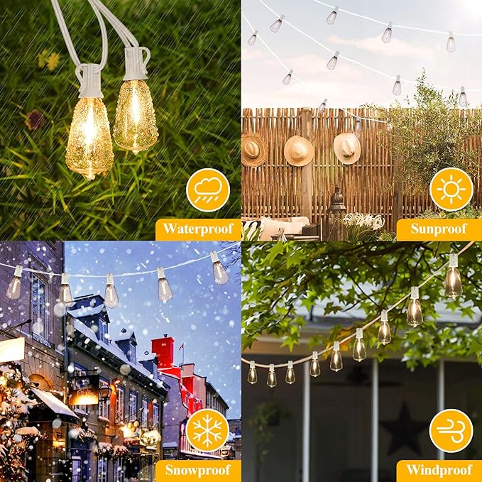 Brightever LED Outdoor String Lights,100FT Patio Lights with 52 Shatterproof ST38 Vintage Edison Bulbs 2700K Dimmable, Outside Hanging Light Waterproof for Porch Deck, Garden, Backyard, Balcony White