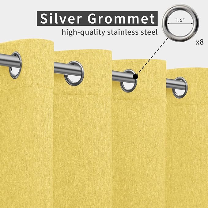 Easy-Going Linen Look Outdoor Curtains Waterproof Windproof Porch Curtains, Soft Thicken Outdoor Privacy Curtains for Patio, Gazebo, Grommet Top and Tab Bottom Drape, 1 Panel, 54x120 inch, Yellow
