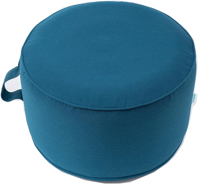 QILLOWAY Indoor/Outdoor Inflatable Stool,Round Ottoman,All Weather Foot Rest for Camping or Home,All Peacock Blue