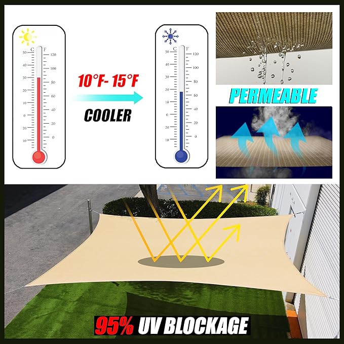 Royal Shade 10' x 10' x 14' Beige Triangle Sun Shade Sail Canopy Outdoor Patio Fabric Screen Awning RSTAPRT10 - UPF50+ 95% UV Blockage, Heavy Duty, Water & Air Permeable (We Make Custom Size)