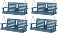 KINGYES Outdoor Hanging Porch Swing Set of 4, 2 Seat Patio Chair With Cup Holders, Waterproof Bench for Courtyard & Garden, 660LBS Weight Capacity, Blue