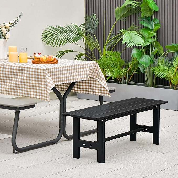 Giantex 2-Pack Outdoor Bench Seat - Backless Patio Garden Bench, 47” Weatherproof Outside Chair with Slatted Seat, Metal Frame, 660 LBS Capacity, Dining Bench Chair for Yard, Park, Balcony, Black