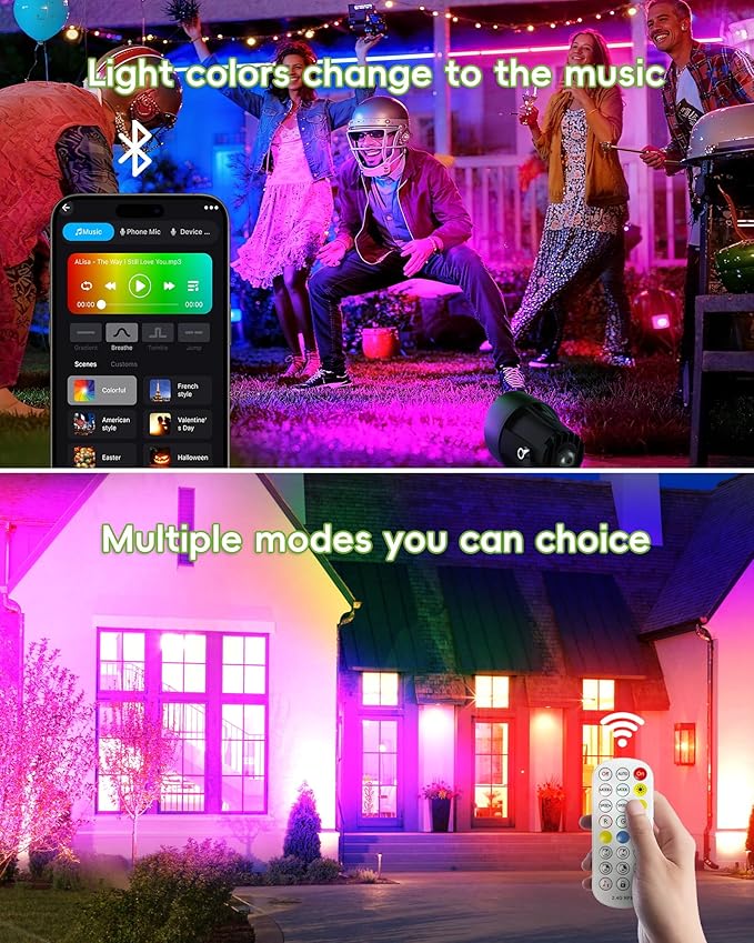 CORESLUX Christmas Smart Spot Lights Outdoor, Color Changing Warm White Landscape Lights with APP and Remote Control, Spotlight Waterproof for Garden Yard Patio Landscape