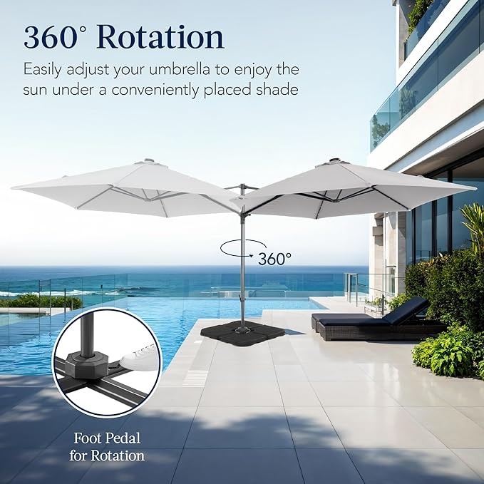Best Choice Products 10ft Solar LED Offset Cantilever Hanging Market Patio Umbrella, Smooth 360° Rotation, 8 Sturdy Ribs, Easy Adjustment - Fog Gray