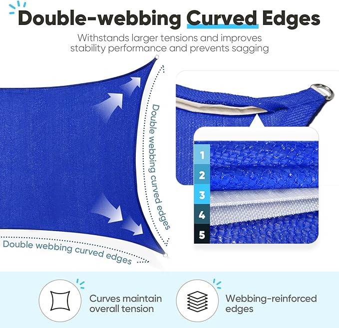 Quictent 24X24FT 185 GSM HDPE Square Sun Shade Sail Canopy 98% Sun Block Outdoor Patio Garden with Hardware Kit