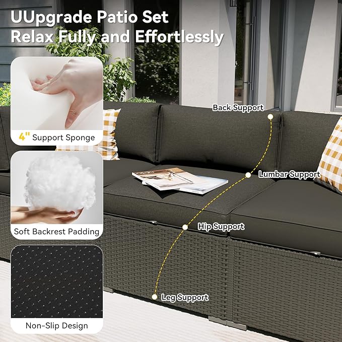 Aoxun Patio Furniture Set, 7 Piece Outdoor Sectional Sofas with Waterproof Cover, Wicker Rattan Outdoor Furniture Patio Conversation Set for Backyard, Garden Black