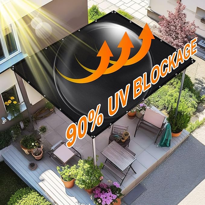 Artpuch 90% Sun Shade Cloth, 5 x 6 FT Pergola Shade Cover Canopy with Grommets, Sun Screen Fabric Tarp for Patio, Outdoor, Garden, Backyard, Black