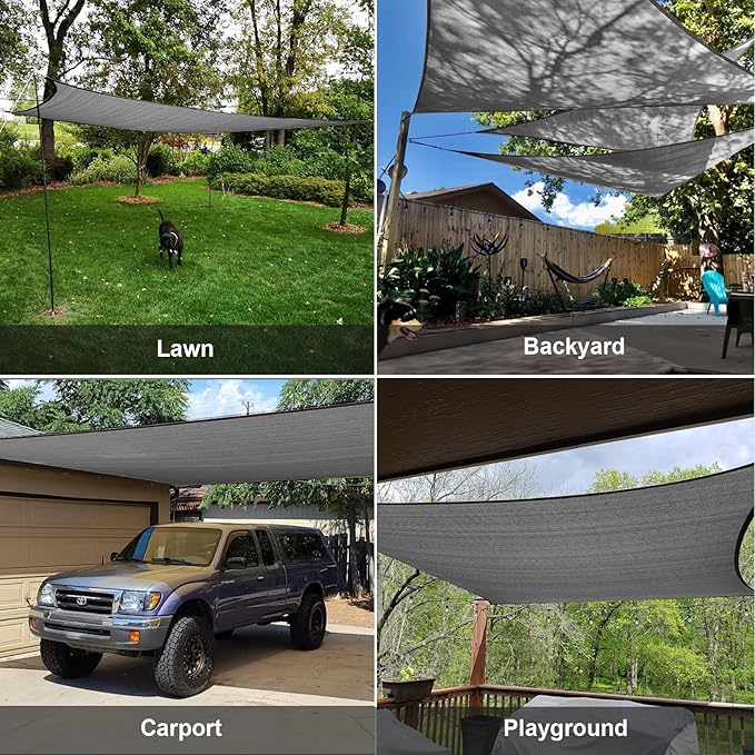 SUNLAX Sun Shade Sail 10' x 16' Dark Grey Rectangle Canopy Sail Shade Cover UV Block Permeable Sunshade Outdoor for Patio Backyard (We Make Custom Size)