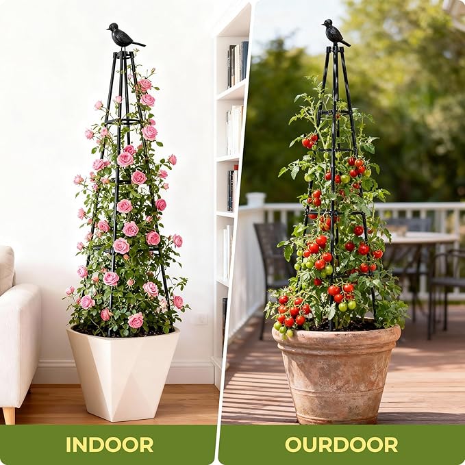 Garden Trellis for Climbing Plants Outdoors,65" Tall Cucumber Trellis Garden Obelisk Trellis Rustproof Plants Support with Adjustable Heights for Indoor Potted Plants, Vines, Vegetables