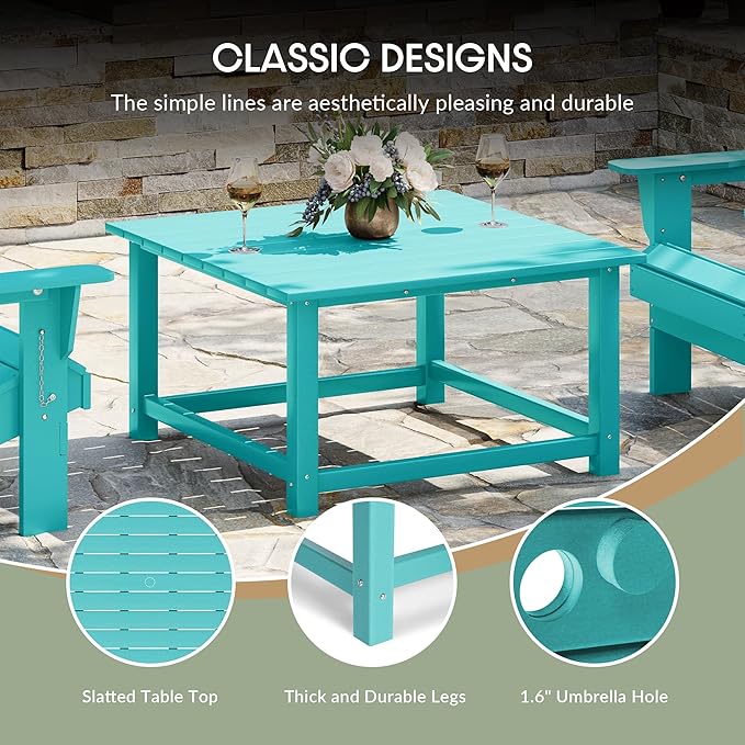 WestinTrends Malibu Low Outdoor HDPE Square Patio Coffee Table, Turquoise