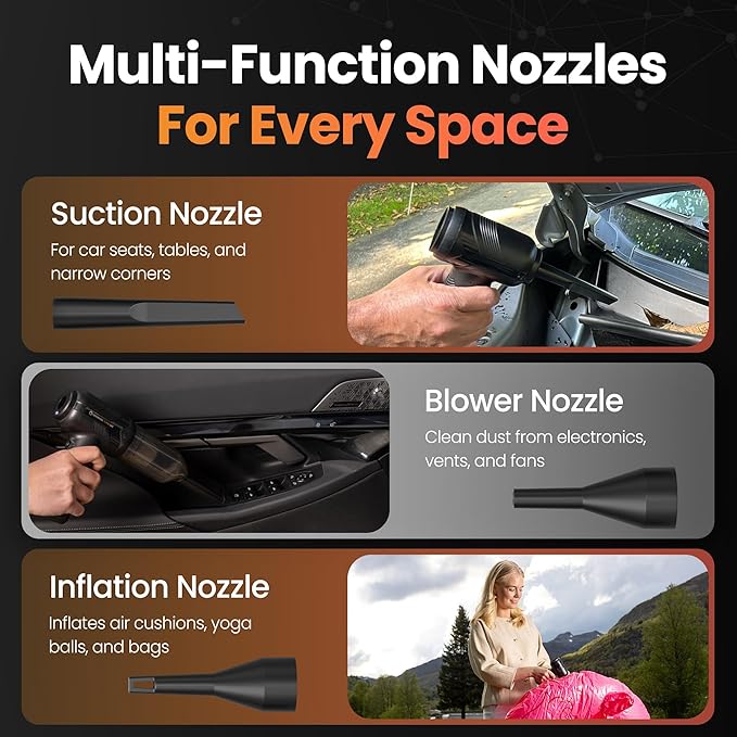 Hedgehog TurboVAC 3 in 1 Portable Car Vacuum Cleaner, Blower & Air Pump - Hand Held Vacuum Cleaner for Car with USB C Rechargeable, 14000PA Powerful Suction, Lightweight Dust Buster for Home & Outdoor