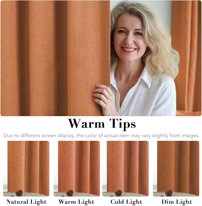 H.VERSAILTEX 100% Blackout Curtains for Bedroom Thermal Insulated Linen Textured Curtains Heat and Full Light Blocking Drapes Living Room Curtains 2 Panel Sets, Orange, 52x72 Inch