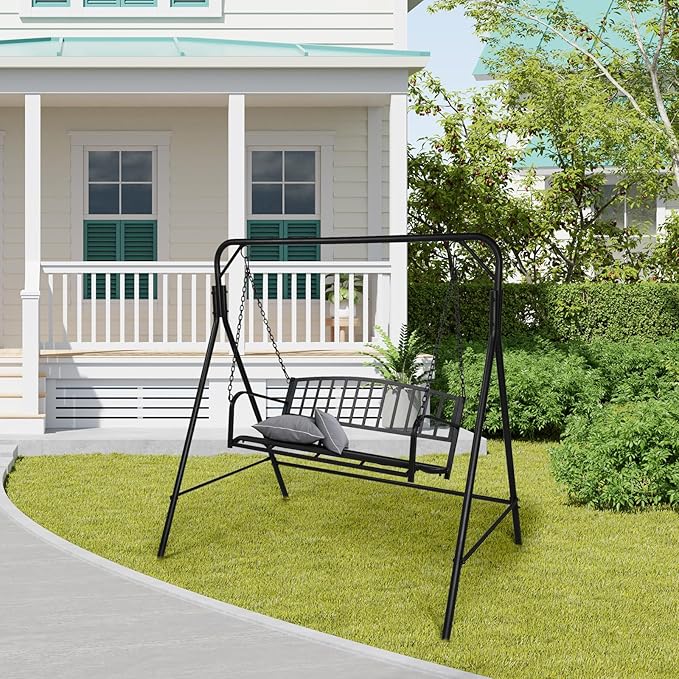 2-Person Metal Porch Swing, 47" Wide Outdoor Hanging Bench with Adjustable Chains, Heavy Duty 550LB Capacity, Perfect for Patio, Garden and Balcony