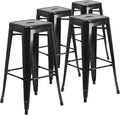 Flash Furniture Lily 4 Pack Commercial Grade 30" High Backless Black Metal Indoor-Outdoor Barstool with Square Seat