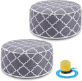 Juexica 2 Pack Outdoor/Indoor Inflatable Ottoman, All Weather Round Pouf with Handle D21 x H9, Water Repellent Portable Footstool Pouf for Patio Garden Camping or Home