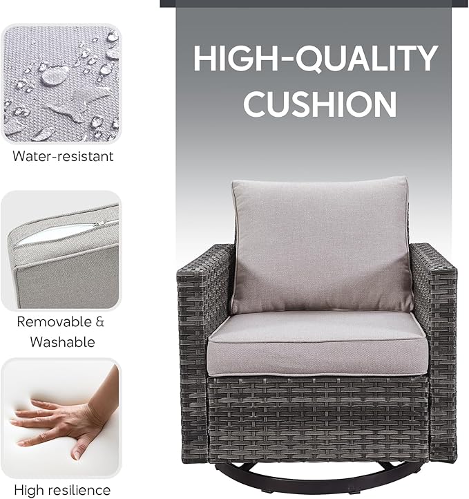 Belord Patio Sectional Furniture Set with Coffee Table: 8 Pieces Wicker Patio Conversation Set with L Shaped Sofa, Outdoor Swivel Glider Rocker, Rattan Ottomans, Removable